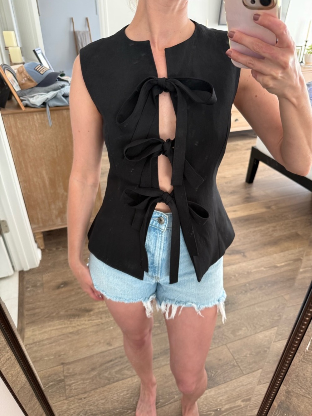 Black Sleeveless Tie-Front Top